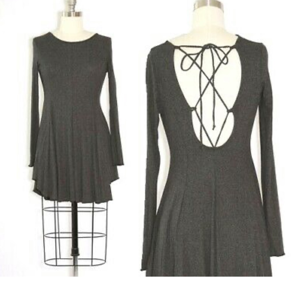 Free People gray lace up back mini dress.